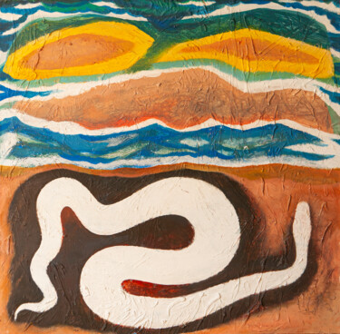 Pittura intitolato "Serpente in riva al…" da Federico Womb, Opera d'arte originale, Olio