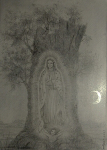 The mystery of the Virgin of Guadalupe - silverpoint drawing 图画 标题为“The mystery of the…” 由Alberto Thirion, 原创艺术品, Silverpoint