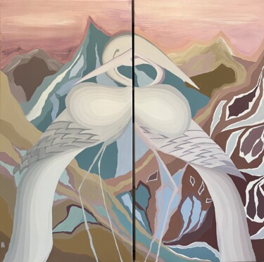 Schilderij getiteld "Diptych "At the Joi…" door Alina Khramova, Origineel Kunstwerk, Olie Gemonteerd op Frame voor houten br…