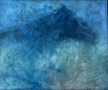 Schilderij getiteld "bleu camargue" door Béatrice Farge, Origineel Kunstwerk, Olie Gemonteerd op Houten paneel