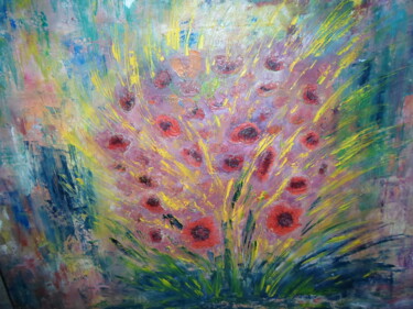 Painting titled "la paon coquelicot" by Marie-Françoise Gallone, Original Artwork, Oil