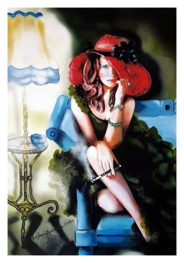 ""Czerwony kapelusz"" başlıklı Tablo Teresa Kopańska tarafından, Orijinal sanat, Suluboya