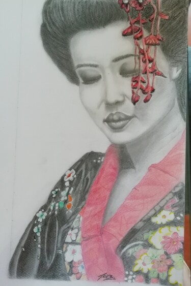 图画 标题为“love of a geisha” 由Maria Teresa Napolitano, 原创艺术品, 石墨