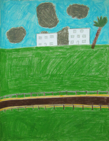 Tekening getiteld "Larmor-Plage" door Guillaume Chocu (YAUME-C), Origineel Kunstwerk, Pastel Gemonteerd op Houten paneel
