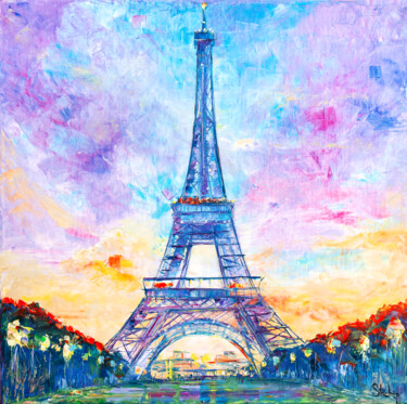 Eiffel Tower. Purple Evening Peinture intitulée "Eiffel Tower. Purpl…" par Natalia Shchipakina, Œuvre d'art originale, Huile