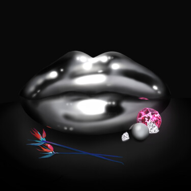 数字艺术 标题为“Platinum Lips” 由Mad Lips 21, 原创艺术品, 2D数字工作 安装在木质担架架上