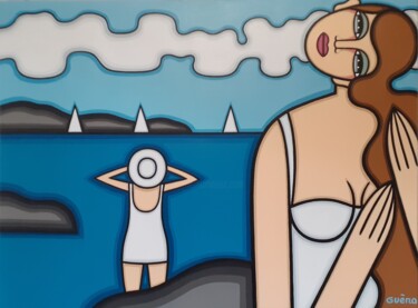 Peinture intitulée "VOILIERS BORD DE MER" par Guena, Œuvre d'art originale, Acrylique Monté sur Châssis en bois