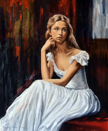 绘画 标题为“A ballerina portrai…” 由Serghei Ghetiu, 原创艺术品, 油 安装在木质担架架上