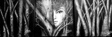 Painting titled "Derrière les arbres…" by Mina Saouti, Original Artwork, Acrylic