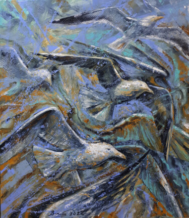 Painting titled "Sea birds" by Serhii Voichenko, Original Artwork, Oil