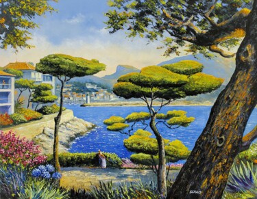 Painting titled "Port de Cassis vu d…" by Stephan Serais, Original Artwork, Oil Mounted on Wood Stretcher frame