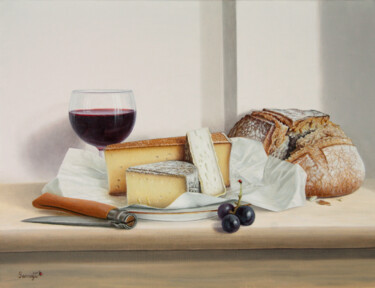 Dégustation des fromages Savoyards Peinture intitulée "Dégustation des fro…" par Reza Sarrafi, Œuvre d'art originale, Huile