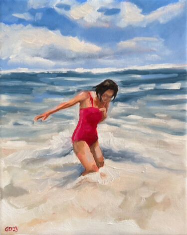 Out of the Ocean - Woman on Beach Painting Seascape Painting Peinture intitulée "Out of the Ocean -…" par Daria Gerasimova, Œuvre d'art originale, Huile Monté sur Châssis en bois