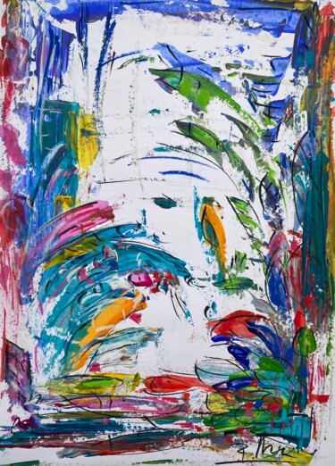 Painting titled "Poissons à contre-c…" by Regine Blot, Original Artwork, Acrylic Mounted on Wood Panel