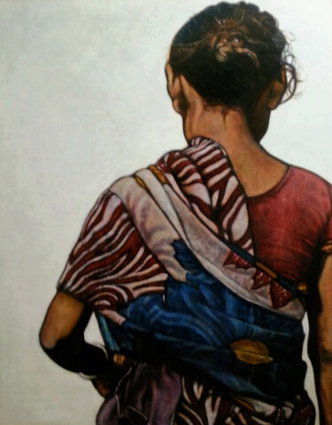 Malerei mit dem Titel "At a public well" von Takuart, Original-Kunstwerk, Öl