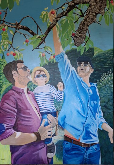 Painting titled "Le temps des cerises" by Bruno Ducrot, Original Artwork, Oil Mounted on Wood Stretcher frame