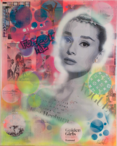 拼贴 标题为“Forever Audrey Hepb…” 由Natalie Otalora, 原创艺术品, 喷漆 安装在木质担架架上