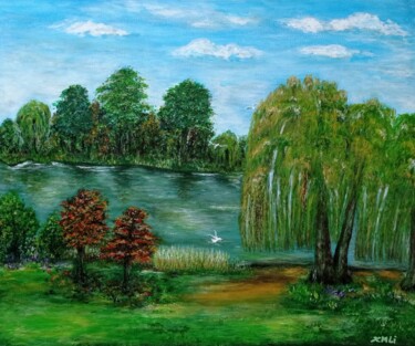 Pintura titulada "Willow trees by the…" por Xiaomei Li, Obra de arte original, Acrílico Montado en Bastidor de camilla de ma…