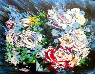 「Roses painted with…」というタイトルの絵画 Ольга Базановаによって, オリジナルのアートワーク, オイル