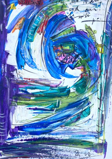 Painting titled "Vagues bleues" by Regine Blot, Original Artwork, Acrylic Mounted on Wood Panel