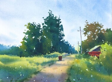 제목이 ""Summer in a villag…"인 그림 Aleksandra Savina로, 원작, 수채화