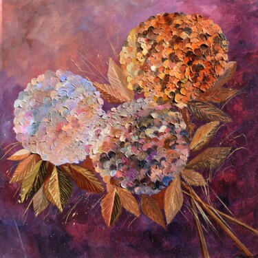 绘画 标题为“Hydrangeas” 由Pol Ledent, 原创艺术品, 油 安装在木质担架架上