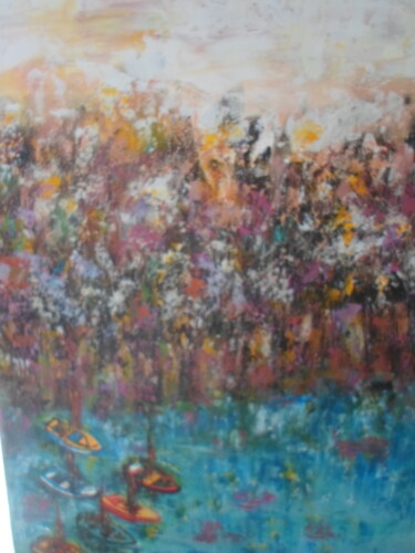 Painting titled "Les six Barques" by Marie-Françoise Gallone, Original Artwork, Acrylic