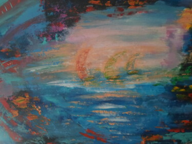 Painting titled "les trois Voiliers" by Marie-Françoise Gallone, Original Artwork, Acrylic