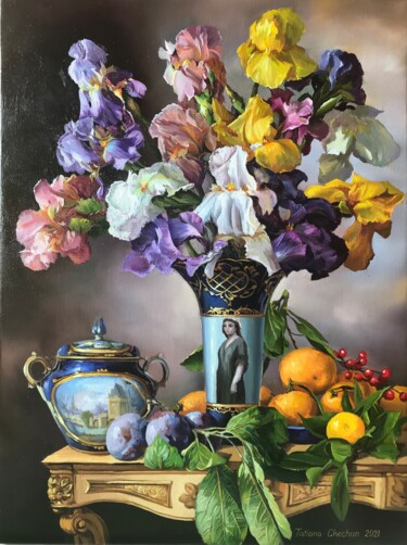 Still life with Irises Картина под названием "Still life with Iri…" - Tatjana Cechun, Подлинное произведение искусства, Масло