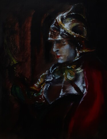 D'après Rembrandt, Homme en Armure Royale Avec un Casque 绘画 标题为“D'après Rembrandt,…” 由Amazeigh Bouzékri, 原创艺术品, 粉彩