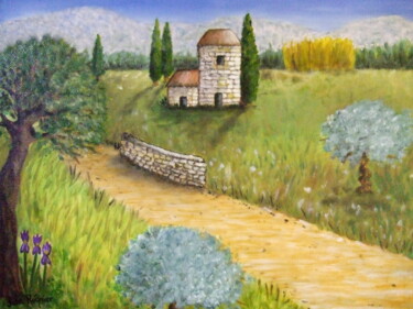 Campagne Provençale Painting titled "Campagne Provençale" by John Regnier, Original Artwork, Oil Mounted on Wood Stretcher frame