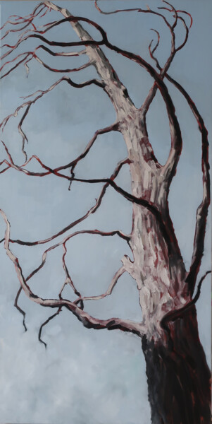 Painting titled "Cyprès dénudé" by Marie-Odile Ginies, Original Artwork, Oil Mounted on Wood Stretcher frame