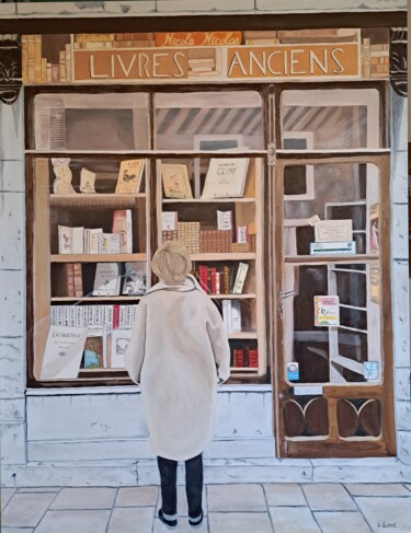 Painting titled "La librairie" by Bruno Ducrot, Original Artwork, Oil