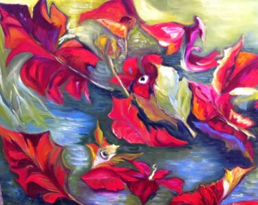 Peinture intitulée ""Vent d'automne"" par Pascale Fleury-Vallée, Œuvre d'art originale, Huile Monté sur Châssis en bois