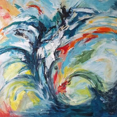 Painting titled ""La vague en colère"" by Pascale Fleury-Vallée, Original Artwork, Acrylic Mounted on Wood Stretcher frame