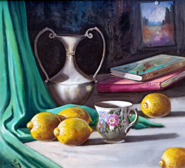 The porcellain cup - Italian still life painting Ζωγραφική με τίτλο "The porcellain cup…" από Andrea Borella, Αυθεντικά έργα τέχνης, Λάδι Τοποθετήθηκε στο Ξύλινο πάνελ