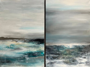 Mist, diptych Painting titled "Mist, diptych" by Jane Ti, Original Artwork, Acrylic Mounted on Wood Stretcher frame