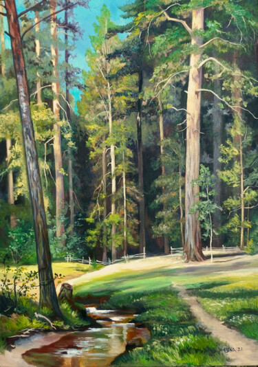 Painting titled "Forest" by Viktoriia Slavinska, Original Artwork, Oil