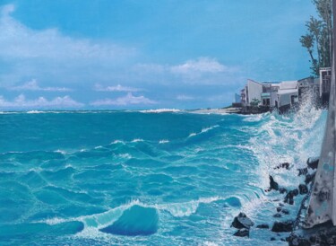 Peinture intitulée "Houle à Saint Pierre" par Ami, Œuvre d'art originale, Huile Monté sur Châssis en bois