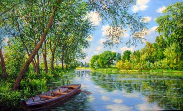 Pittura intitolato "Летний пейзаж 6" da Nata Go, Opera d'arte originale, Olio Montato su Telaio per barella in legno
