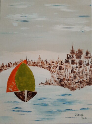 Schilderij getiteld "Collioure" door André Roeser, Origineel Kunstwerk, Acryl Gemonteerd op Frame voor houten brancard
