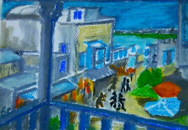 Vue de terase de "Cafe des delices" Sidi bu Said Peinture intitulée "Vue de terase de "C…" par Slobodan Spasojevic (Spaki), Œuvre d'art originale, Pastel