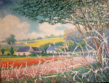 Champs de tulipes à la Torche (Pointe de Bretagne) 제목이 "Champs de tulipes à…"인 미술작품 Jm Guenard로, 원작, 기름