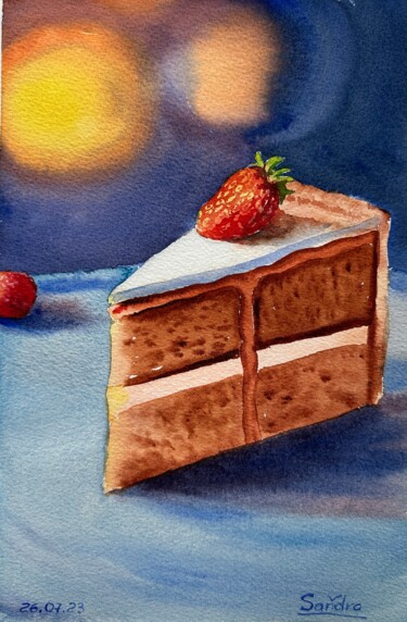 Painting titled "Celebration cake wi…" by Oleksandra Padushyna, Original Artwork, Watercolor