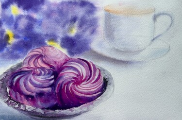 Painting titled "Healthy marshmallow" by Oleksandra Padushyna, Original Artwork, Watercolor