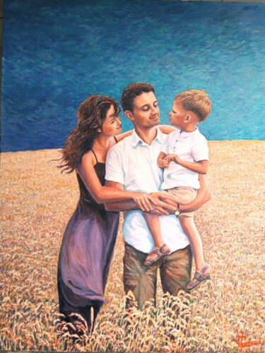 Ukraine, loving family, golden wheat, blue sky, Liberty wind "Ukraine, loving fam…" başlıklı Tablo Jm Guenard tarafından, Orijinal sanat, Petrol