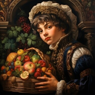 Digitale Kunst getiteld "Boy with fruit" door Wonder Art, Origineel Kunstwerk, 2D Digital Work