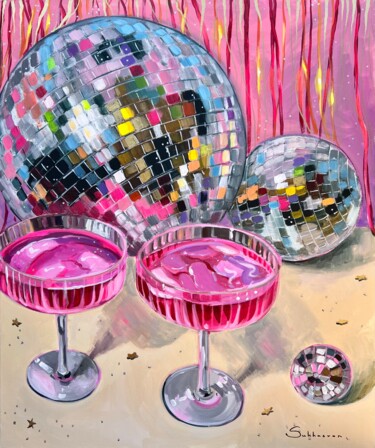 Still Life with Disco Balls and Cocktails Pintura intitulada "Still Life with Dis…" por Victoria Sukhasyan, Obras de arte originais, Acrílico