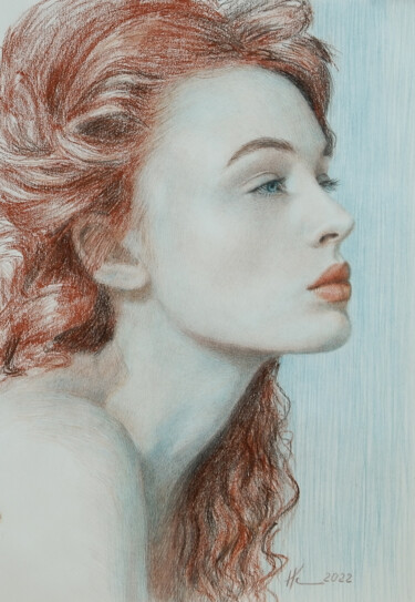 Portrait 1 Disegno intitolato "Portrait 1" da Natalia Korbukh, Opera d'arte originale, Matite colorate