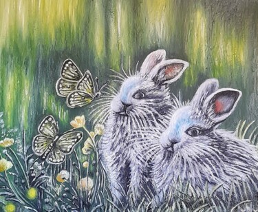 绘画 标题为“Bunniss and butterf…” 由Marija Mitrovic, 原创艺术品, 油